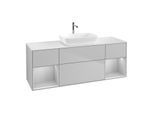 Villeroy und Boch Finion Waschtischunterschrank F861GJGJ 160cm, Abdeckplatte white matt, Regale Light grey matt lacquer, Light grey matt