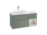 Villeroy und Boch Finion Waschtischunterschrank G811HHGM 120cm, Abdeckplatte white matt, Emotion, Regale sand matt lacquer, Olive Matt Lacquer