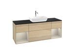Villeroy und Boch Finion Waschtischunterschrank F862HHPC 160cm, Abdeckplatte black matt, Regale sand matt lacquer, Oak Veneer