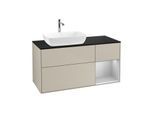 Villeroy und Boch Finion Waschtischunterschrank G812GJHH 120cm, Abdeckplatte black matt, Emotion, Regale Light grey matt lacquer, Sand Matt Lacquer