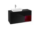Villeroy und Boch Finion Waschtischunterschrank F812HBPH 120cm, Abdeckplatte black matt, Regale Peony matt lacquer, Glossy Black Lacquer