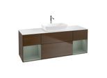 Villeroy und Boch Finion Waschtischunterschrank G861GMGN 160cm, Abdeckplatte white matt, Emotion, Regale Olive matt lacquer, Walnut veneer