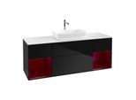 Villeroy und Boch Finion Waschtischunterschrank F861HBPH 160cm, Abdeckplatte white matt, Regale Peony matt lacquer, Glossy Black Lacquer