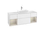 Villeroy und Boch Finion Waschtischunterschrank G861HHGF 160cm, Abdeckplatte white matt, Emotion, Regale sand matt lacquer, Glossy white lacquer