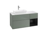 Villeroy und Boch Finion Waschtischunterschrank F811PHGM 120cm, Abdeckplatte white matt, Regale Glossy black lacquer, Olive Matt Lacquer