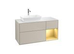 Villeroy und Boch Finion Waschtischunterschrank F811HFHH 120cm, Abdeckplatte white matt, Regale Gold matt lacquer, Sand Matt Lacquer