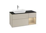 Villeroy und Boch Finion Waschtischunterschrank F812PCHH 120cm, Abdeckplatte black matt, Regale Oak Veneer, Sand Matt Lacquer