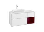 Villeroy und Boch Finion Waschtischunterschrank F811HBGF 120cm, Abdeckplatte white matt, Regale Peony matt lacquer, Glossy white lacquer