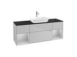Villeroy und Boch Finion Waschtischunterschrank G862GJGJ 160cm, Abdeckplatte black matt, Emotion, Regale Light grey matt lacquer, Light grey matt