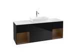 Villeroy und Boch Finion Waschtischunterschrank G861GNPH 160cm, Abdeckplatte white matt, Emotion, Regale Walnut Veneer, Glossy Black Lacquer