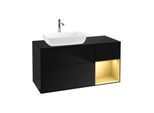 Villeroy und Boch Finion Waschtischunterschrank G812HFPH 120cm, Abdeckplatte black matt, Emotion, Regale Gold matt lacquer, Glossy Black Lacquer