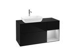 Villeroy und Boch Finion Waschtischunterschrank G812GJPH 120cm, Abdeckplatte black matt, Emotion, Regale Light grey matt lacquer, Glossy Black Lacquer