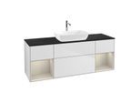 Villeroy und Boch Finion Waschtischunterschrank G862HHMT 160cm, Abdeckplatte black matt, Emotion, Regale sand matt lacquer, White matt lacquer