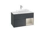 Villeroy und Boch Finion Waschtischunterschrank F781HHHG 100cm, Abdeckplatte white matt, Regale sand matt lacquer, Midnight Blue Matt Lacquer