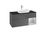 Villeroy und Boch Finion Waschtischunterschrank F832GJGK 120cm, Abdeckplatte black matt, Regale Light grey matt lacquer, Anthracite matt