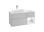Villeroy und Boch Finion Waschtischunterschrank F811GFGJ 120cm, Abdeckplatte white matt, Regale Glossy white lacquer, Light grey matt