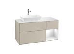 Villeroy und Boch Finion Waschtischunterschrank F811GFHH 120cm, Abdeckplatte white matt, Regale Glossy white lacquer, Sand Matt Lacquer
