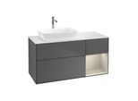 Villeroy und Boch Finion Waschtischunterschrank F811HHGK 120cm, Abdeckplatte white matt, Regale sand matt lacquer, Anthracite matt