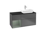 Villeroy und Boch Finion Waschtischunterschrank F802GMGK 120cm, Abdeckplatte black matt, Regale Olive matt lacquer, Anthracite matt