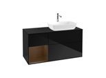 Villeroy und Boch Finion Waschtischunterschrank G802GNPH 120cm, Abdeckplatte black matt, Emotion, Regale Walnut Veneer, Glossy Black Lacquer