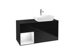 Villeroy und Boch Finion Waschtischunterschrank G802GFPH 120cm, Abdeckplatte black matt, Emotion, Regale Glossy white lacquer, Glossy Black Lacquer