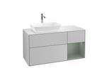 Villeroy und Boch Finion Waschtischunterschrank G811GMGJ 120cm, Abdeckplatte white matt, Emotion, Regale Olive matt lacquer, Light grey matt