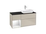 Villeroy und Boch Finion Waschtischunterschrank F802GFHH 120cm, Abdeckplatte black matt, Regale Glossy white lacquer, Sand Matt Lacquer