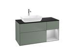 Villeroy und Boch Finion Waschtischunterschrank F812GJGM 120cm, Abdeckplatte black matt, Regale Light grey matt lacquer, Olive Matt Lacquer