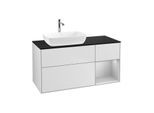 Villeroy und Boch Finion Waschtischunterschrank G812GJMT 120cm, Abdeckplatte black matt, Emotion, Regale Light grey matt lacquer, White matt lacquer