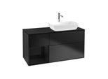Villeroy und Boch Finion Waschtischunterschrank F802PHPD 120cm, Abdeckplatte black matt, Regale Glossy black lacquer, Black matt lacquer