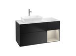 Villeroy und Boch Finion Waschtischunterschrank F811HHPD 120cm, Abdeckplatte white matt, Regale sand matt lacquer, Black matt lacquer