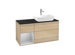 Villeroy und Boch Finion Waschtischunterschrank F802GJPC 120cm, Abdeckplatte black matt, Regale Light grey matt lacquer, Oak Veneer