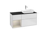Villeroy und Boch Finion Waschtischunterschrank F802HHMT 120cm, Abdeckplatte black matt, Regale sand matt lacquer, White matt lacquer