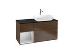 Villeroy und Boch Finion Waschtischunterschrank G802GJGN 120cm, Abdeckplatte black matt, Emotion, Regale Light grey matt lacquer, Walnut veneer