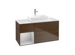 Villeroy und Boch Finion Waschtischunterschrank F821GJGN 120cm, Abdeckplatte white matt, Regale Light grey matt lacquer, Walnut veneer