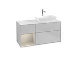 Villeroy und Boch Finion Waschtischunterschrank F801HHGJ 120cm, Abdeckplatte white matt, Regale sand matt lacquer, Light grey matt
