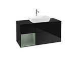 Villeroy und Boch Finion Waschtischunterschrank F822GMPH 120cm, Abdeckplatte black matt, Regale Olive matt lacquer, Glossy Black Lacquer