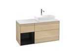 Villeroy und Boch Finion Waschtischunterschrank F801PHPC 120cm, Abdeckplatte white matt, Regale Glossy black lacquer, Oak Veneer