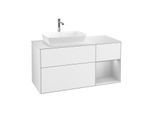 Villeroy und Boch Finion Waschtischunterschrank F811GJGF 120cm, Abdeckplatte white matt, Regale Light grey matt lacquer, Glossy white lacquer