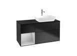 Villeroy und Boch Finion Waschtischunterschrank G802GJPD 120cm, Abdeckplatte black matt, Emotion, Regale Light grey matt lacquer, Black matt lacquer