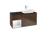 Villeroy und Boch Finion Waschtischunterschrank F802MTGN 120cm, Abdeckplatte black matt, Regale White matt lacquer, Walnut veneer