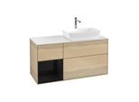 Villeroy und Boch Finion Waschtischunterschrank G801PHPC 120cm, Abdeckplatte white matt, Emotion, Regale Glossy black lacquer, Oak Veneer
