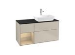Villeroy und Boch Finion Waschtischunterschrank F802PCHH 120cm, Abdeckplatte black matt, Regale Oak Veneer, Sand Matt Lacquer