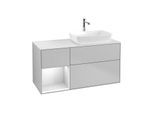 Villeroy und Boch Finion Waschtischunterschrank F801MTGJ 120cm, Abdeckplatte white matt, Regale White matt lacquer, Light grey matt