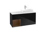 Villeroy und Boch Finion Waschtischunterschrank G801GNPH 120cm, Abdeckplatte white matt, Emotion, Regale Walnut Veneer, Glossy Black Lacquer