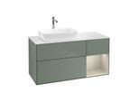 Villeroy und Boch Finion Waschtischunterschrank F811HHGM 120cm, Abdeckplatte white matt, Regale sand matt lacquer, Olive Matt Lacquer