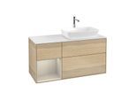 Villeroy und Boch Finion Waschtischunterschrank F801HHPC 120cm, Abdeckplatte white matt, Regale sand matt lacquer, Oak Veneer
