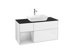 Villeroy und Boch Finion Waschtischunterschrank F822GJGF 120cm, Abdeckplatte black matt, Regale Light grey matt lacquer, Glossy white lacquer