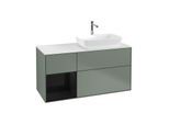 Villeroy und Boch Finion Waschtischunterschrank G801PHGM 120cm, Abdeckplatte white matt, Emotion, Regale Glossy black lacquer, Olive Matt Lacquer