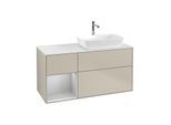 Villeroy und Boch Finion Waschtischunterschrank G801GJHH 120cm, Abdeckplatte white matt, Emotion, Regale Light grey matt lacquer, Sand Matt Lacquer